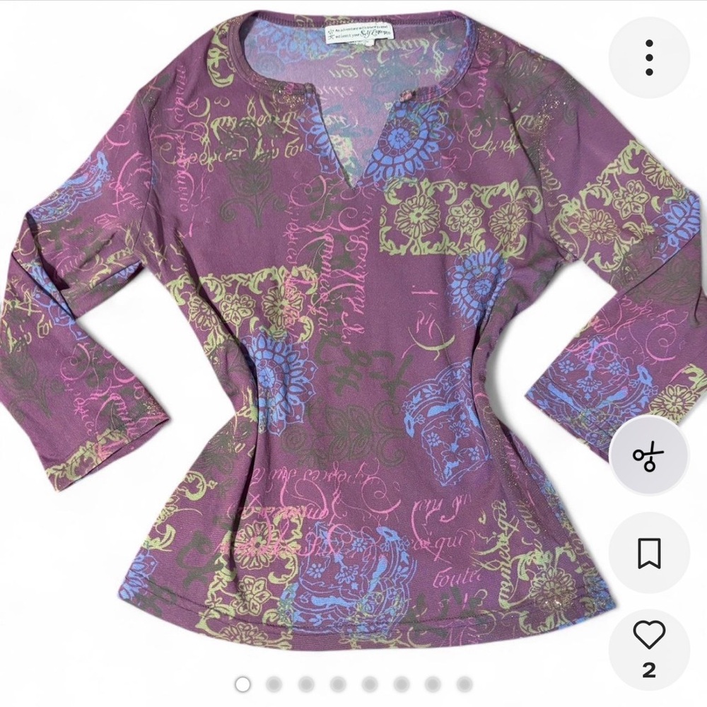 Self Esteem y2k boho floral blouse , mandala & script